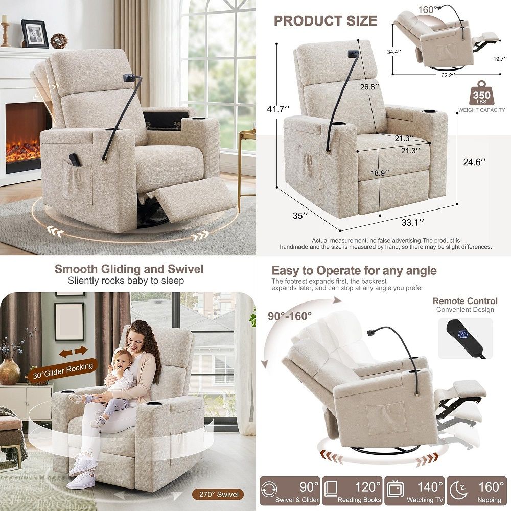 Baby Nursery Rocking Chair - Power Recliner Rocking Chair Nursery Glider,