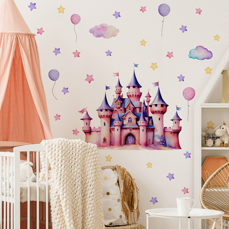 Baby Nursery Wallpaper Girl - Cartoon Castle Magic Kingdom Wall Sticker