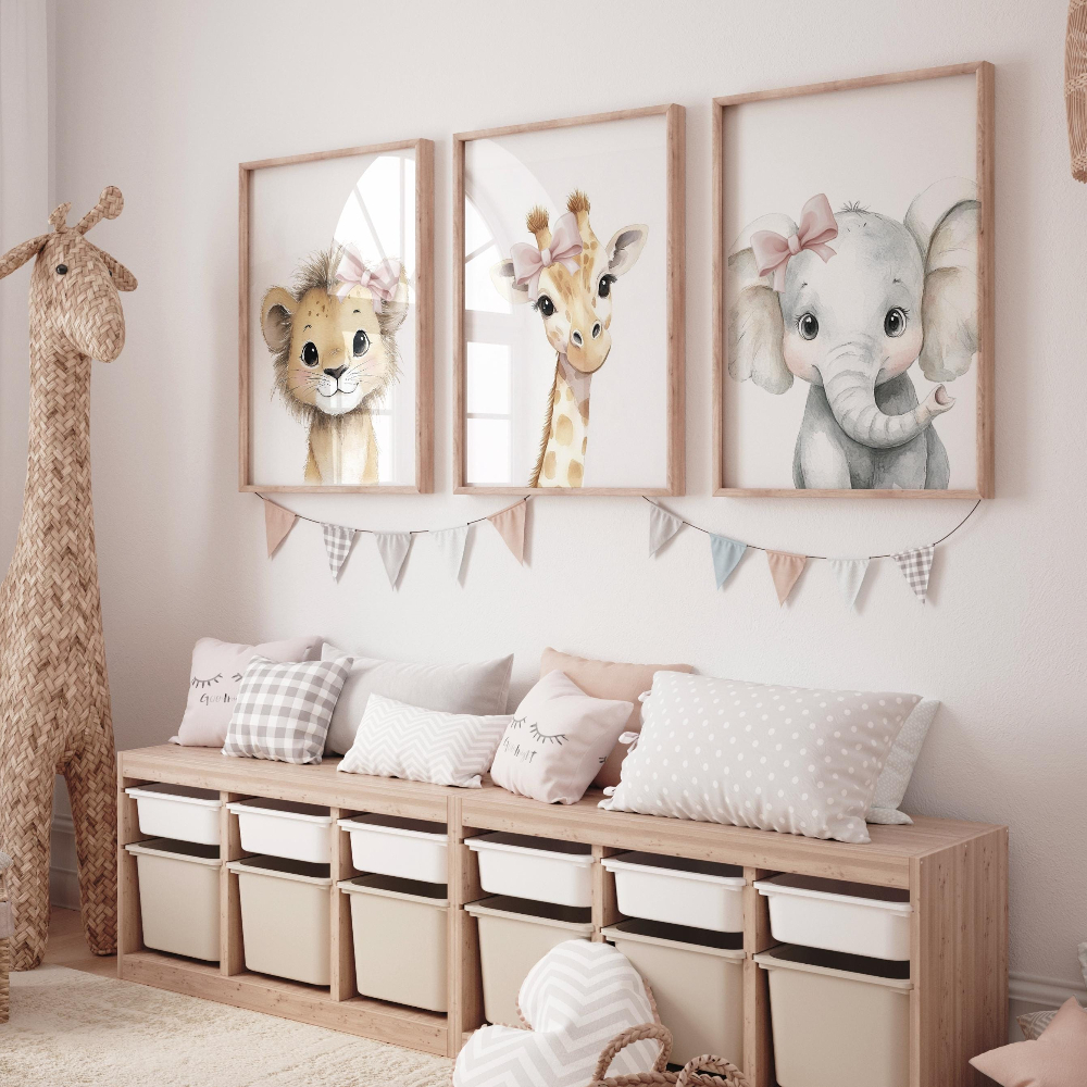 Baby Nursery Animal Prints - Baby Girl Nursery Wall Art Set