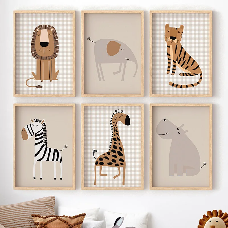 Baby Nursery Animal Prints - (No frame)Lion Tiger Elephant Giraffe Jungle