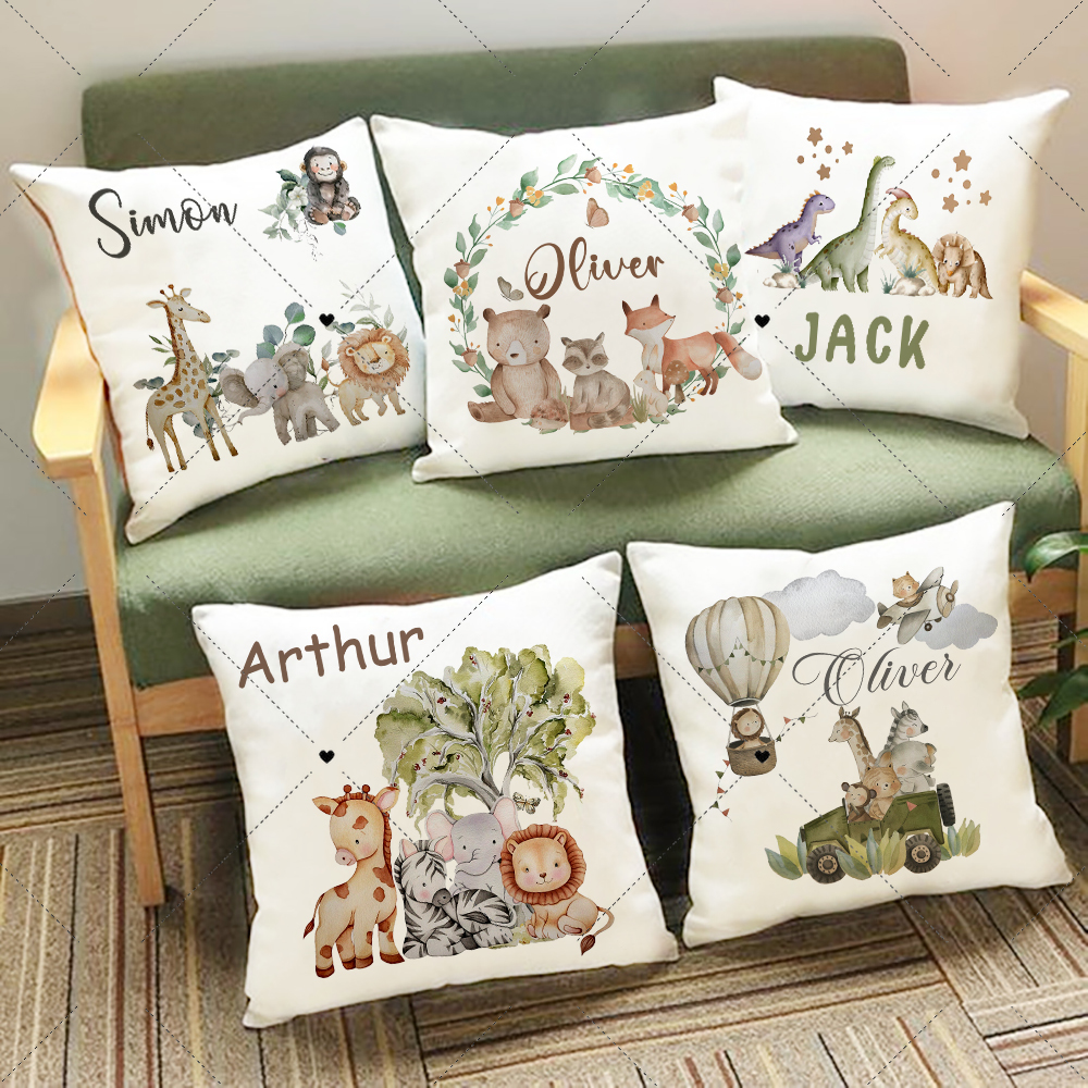 Baby Nursery Animal Prints - Personalised Woodland Animal Print Pillowcase Custom