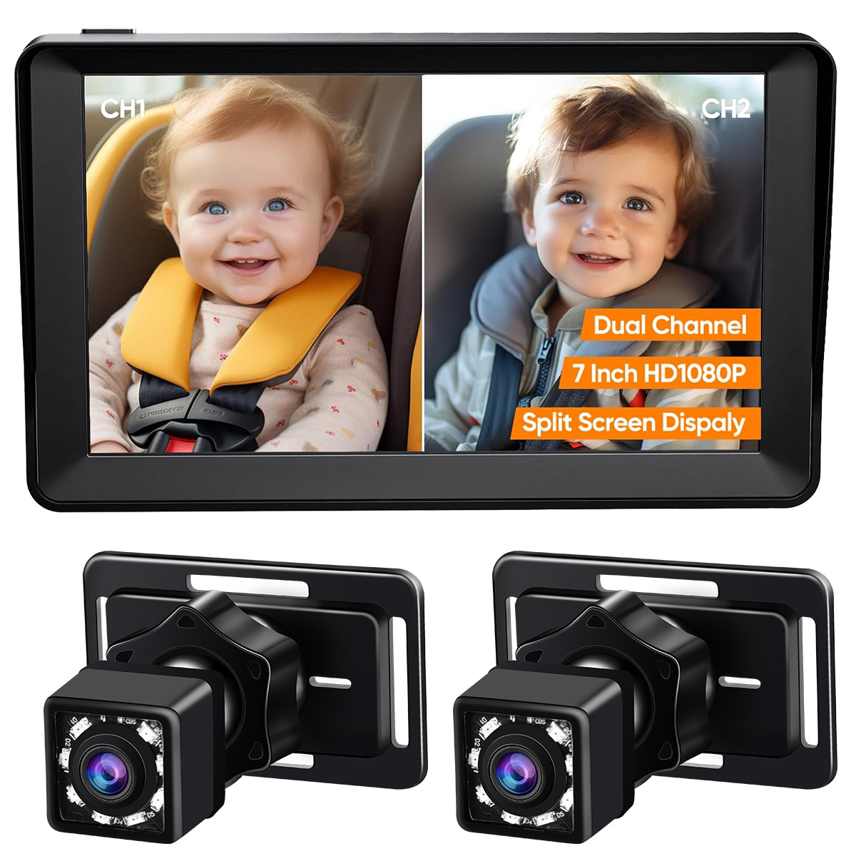 Baby Monitor Split Screen - Baby Car Camera for 2 Kids