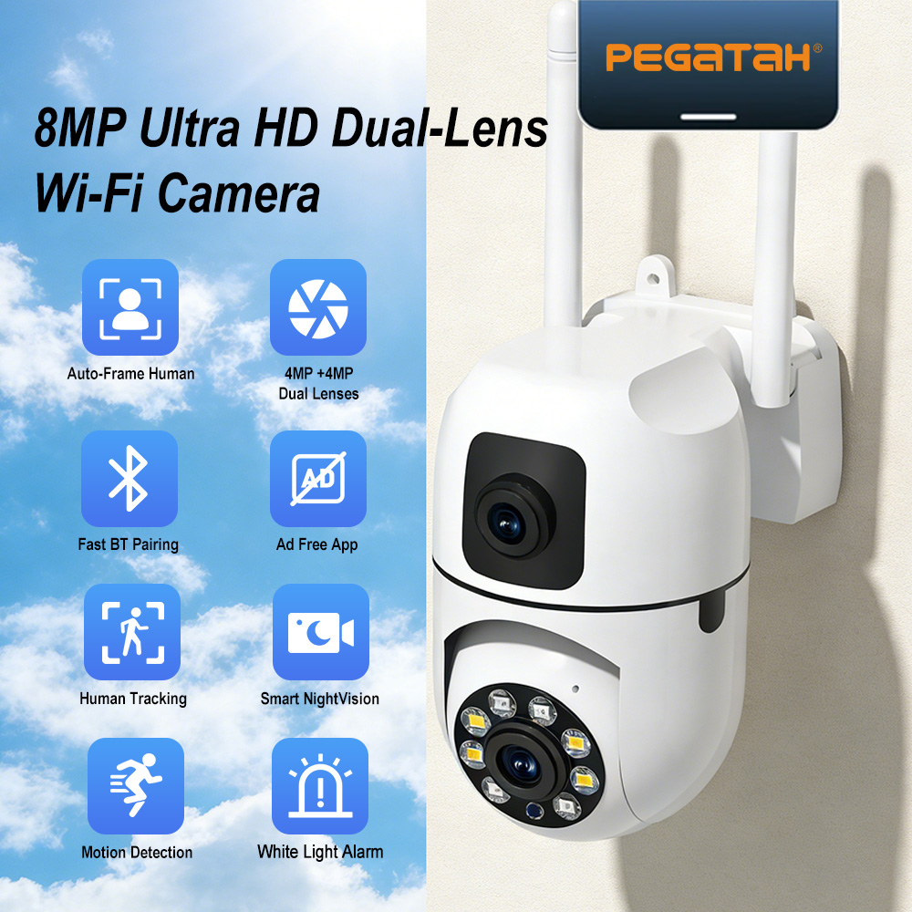 Baby Monitor Split Screen - 8MP Wifi Camera Dual Lens Security
