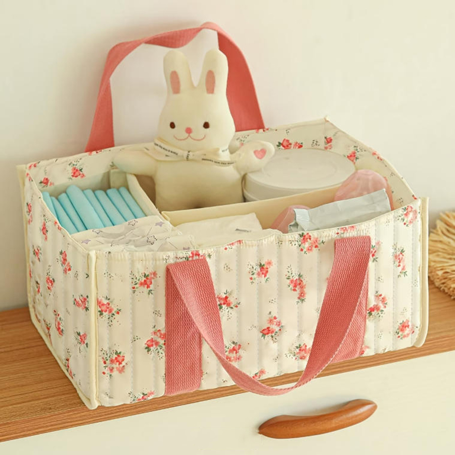 Baby Nursery Bags - Floral Diaper Caddy Organizer, Portable Nursery