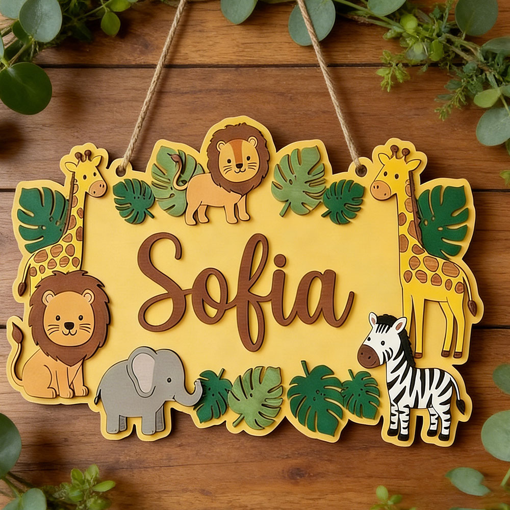 Personalized Safari Name Sign, - Baby Nursery Yellow avis et prix