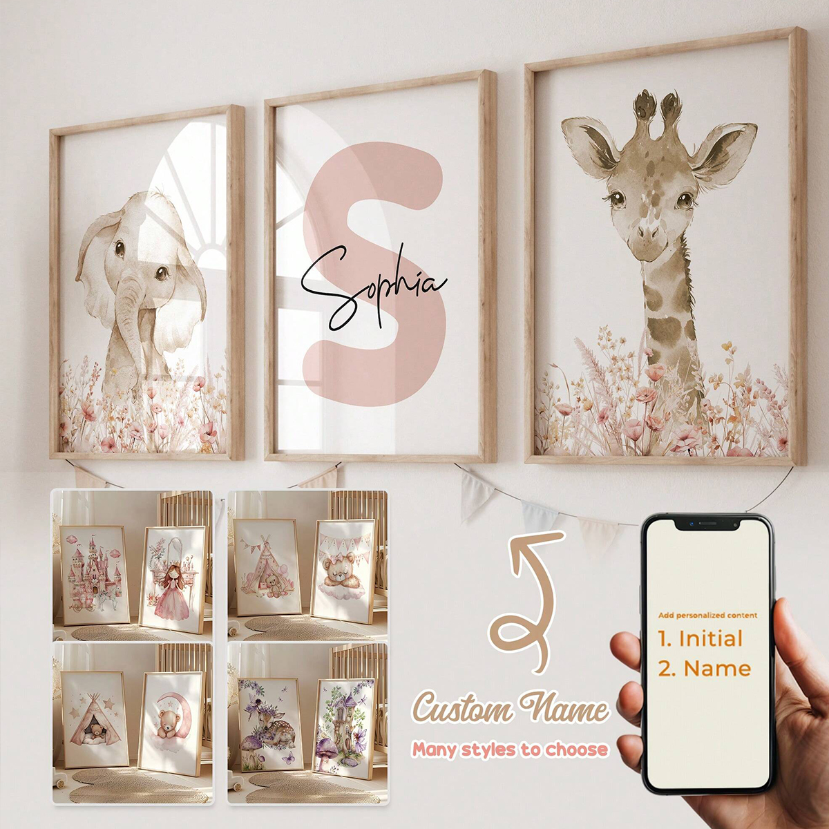 Custom Name Nursery Wall Art S - Animals Baby Nursery avis et prix