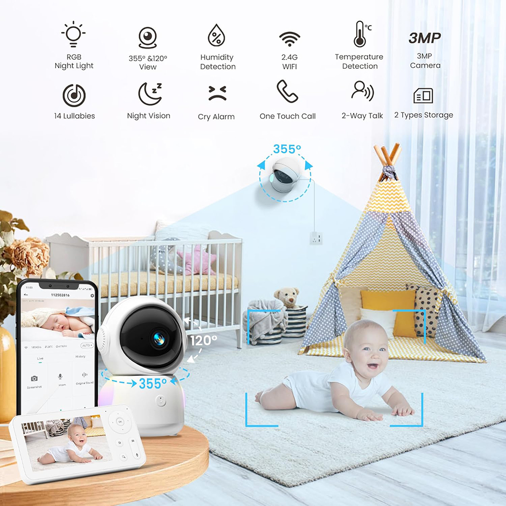 2K Baby Monitor with 2 Cameras - Baby Nursery Music avis et prix