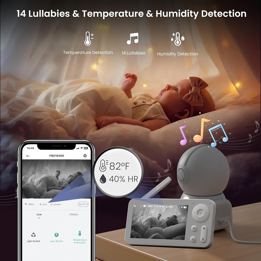 2K Baby Monitor with 2 Cameras - Baby Nursery Music avis et prix