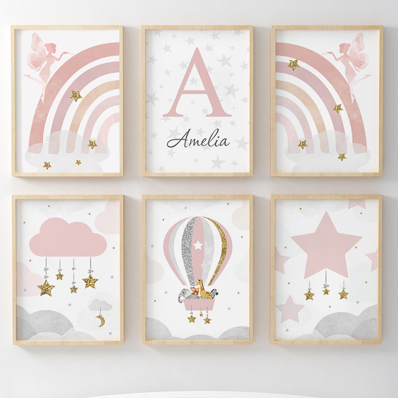 Pink Angel Girl Rainbow Wall A - Baby Nursery Animal Prints avis et prix