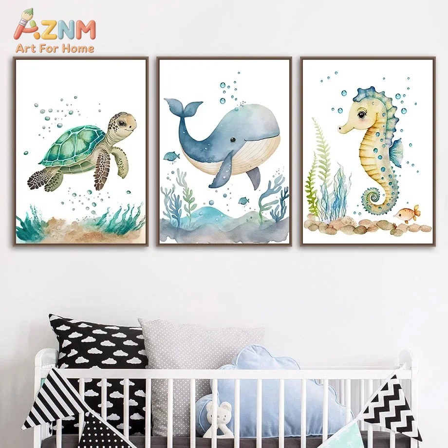 Cute Whale Sea Horse Octopus C - Baby Nursery Animal Prints avis et prix
