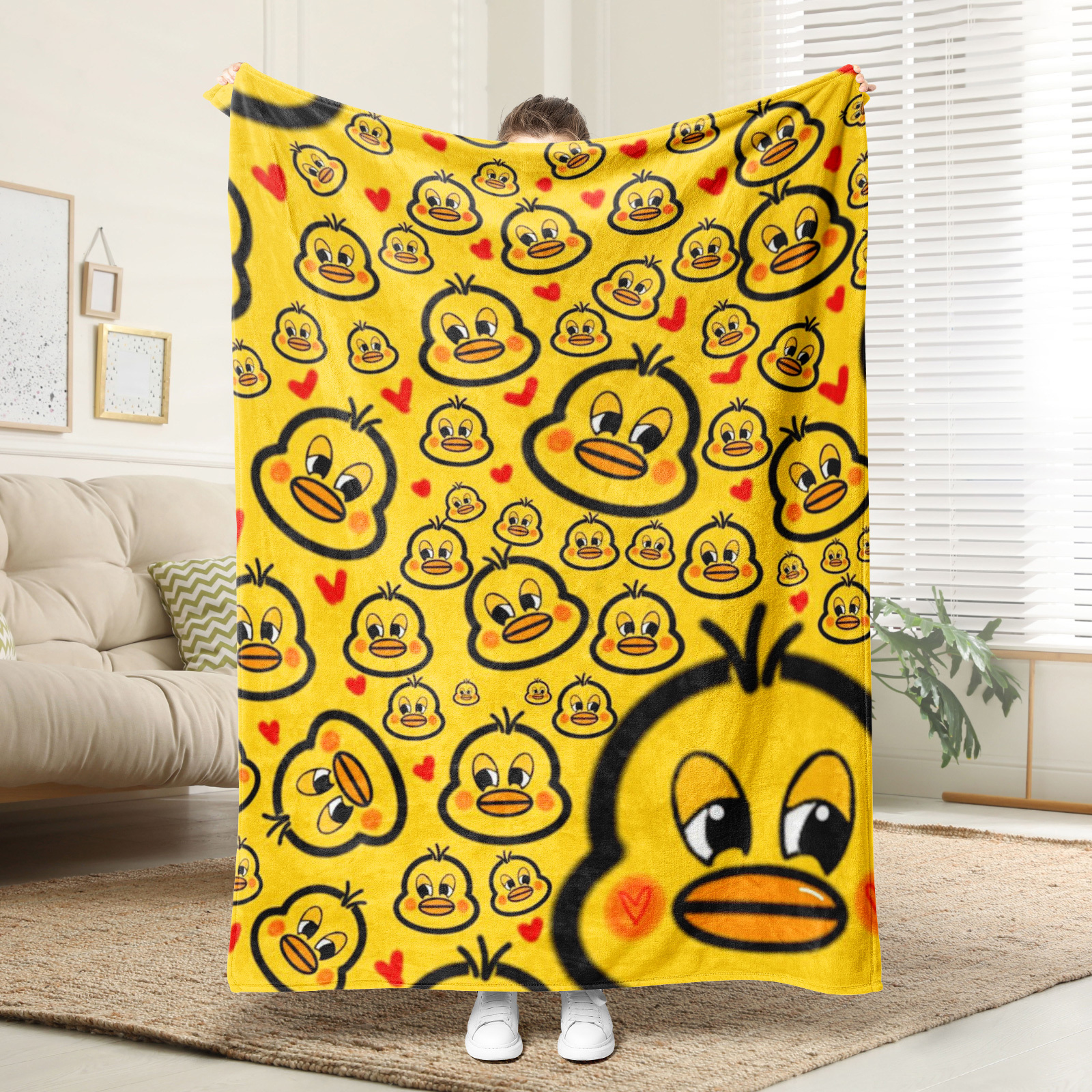 Cute Yellow Duck Print Throw B - Baby Nursery Yellow avis et prix