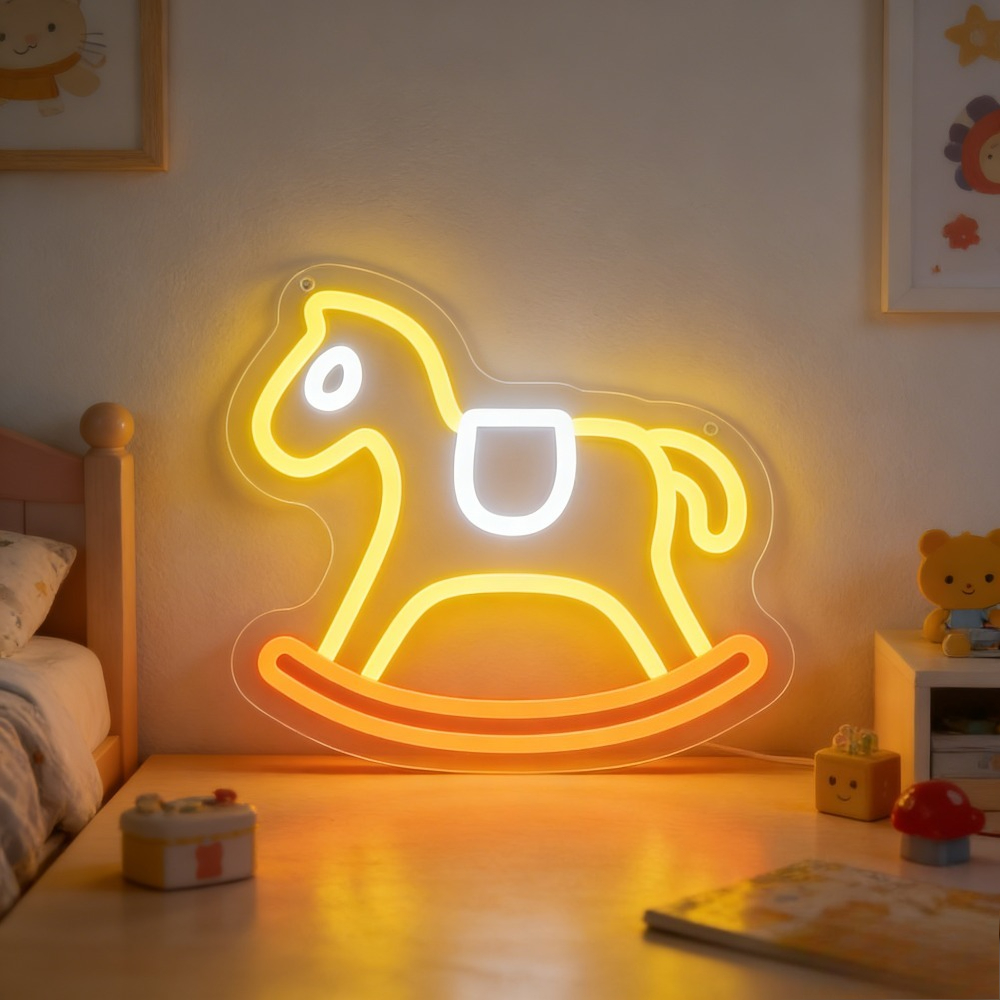Neon Sign Rocking Horse LED Ni - Baby Nursery Yellow avis et prix
