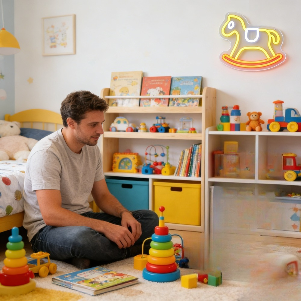 Neon Sign Rocking Horse LED Ni - Baby Nursery Yellow avis et prix
