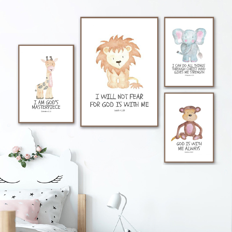Bible Verse Animal Prints Wate - Baby Nursery Animal Prints avis et prix