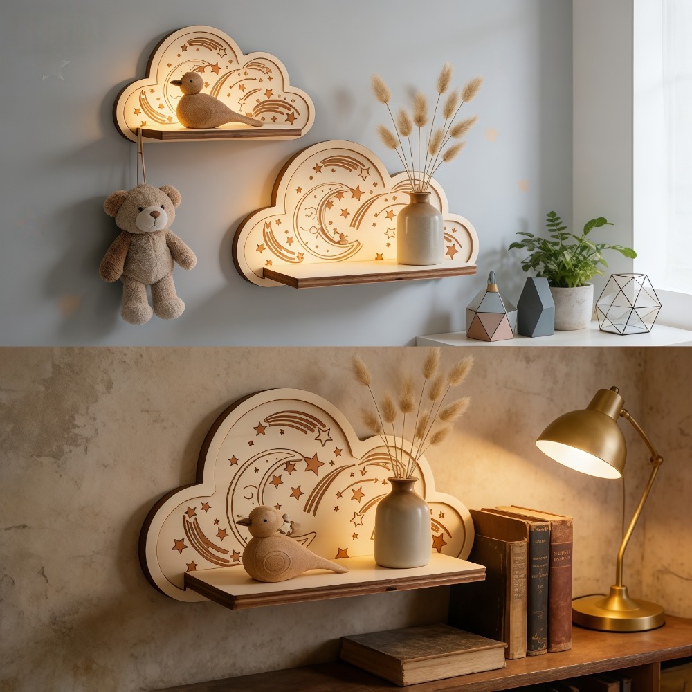 Wooden Cloud Wall Shelf Star M - Baby Nursery Hooks avis et prix