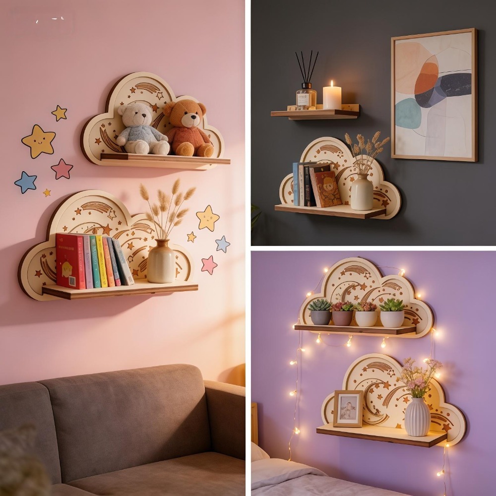 Wooden Cloud Wall Shelf Star M - Baby Nursery Hooks avis et prix