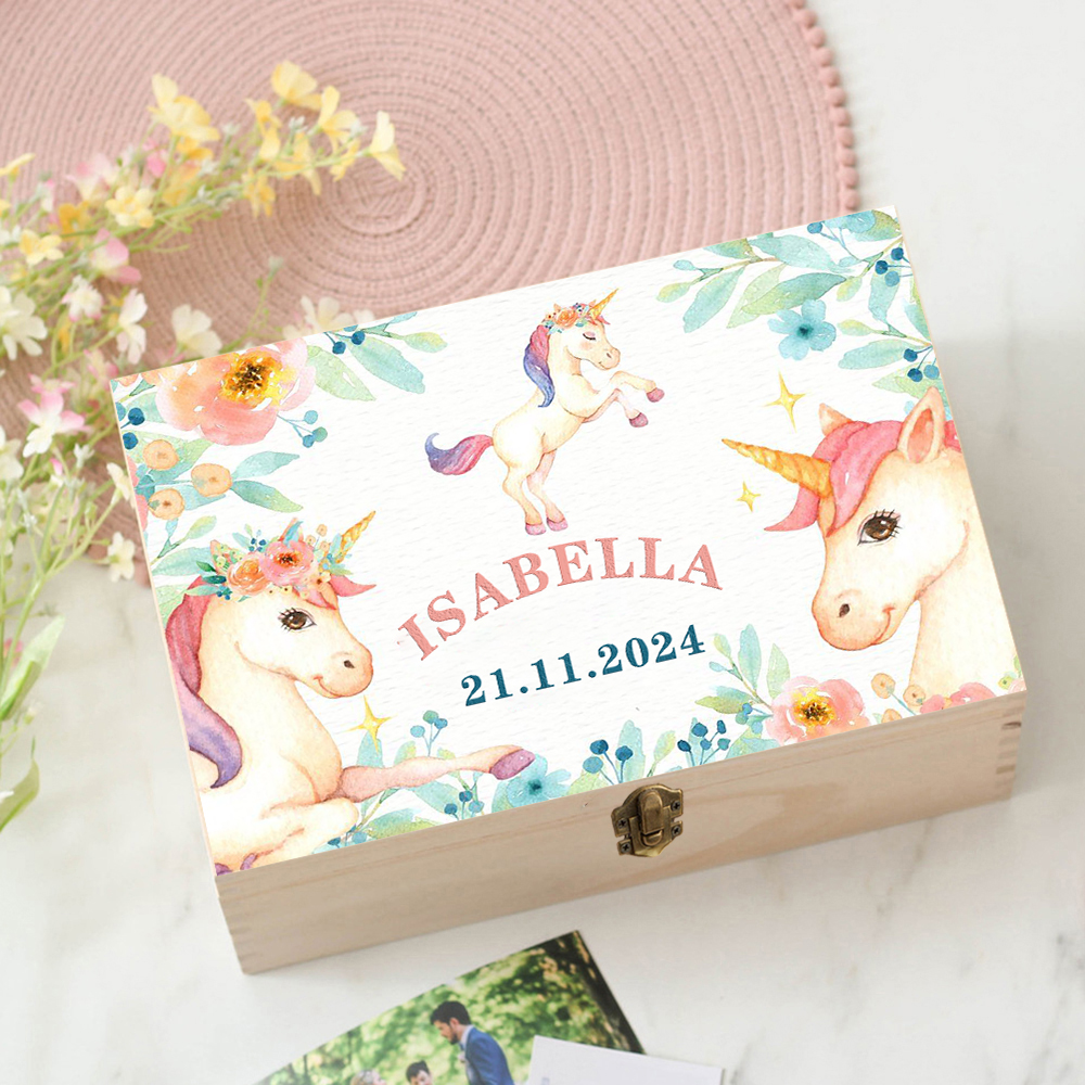 Personalized Unicorn Baby Wood - Baby Keepsake Box avis et prix