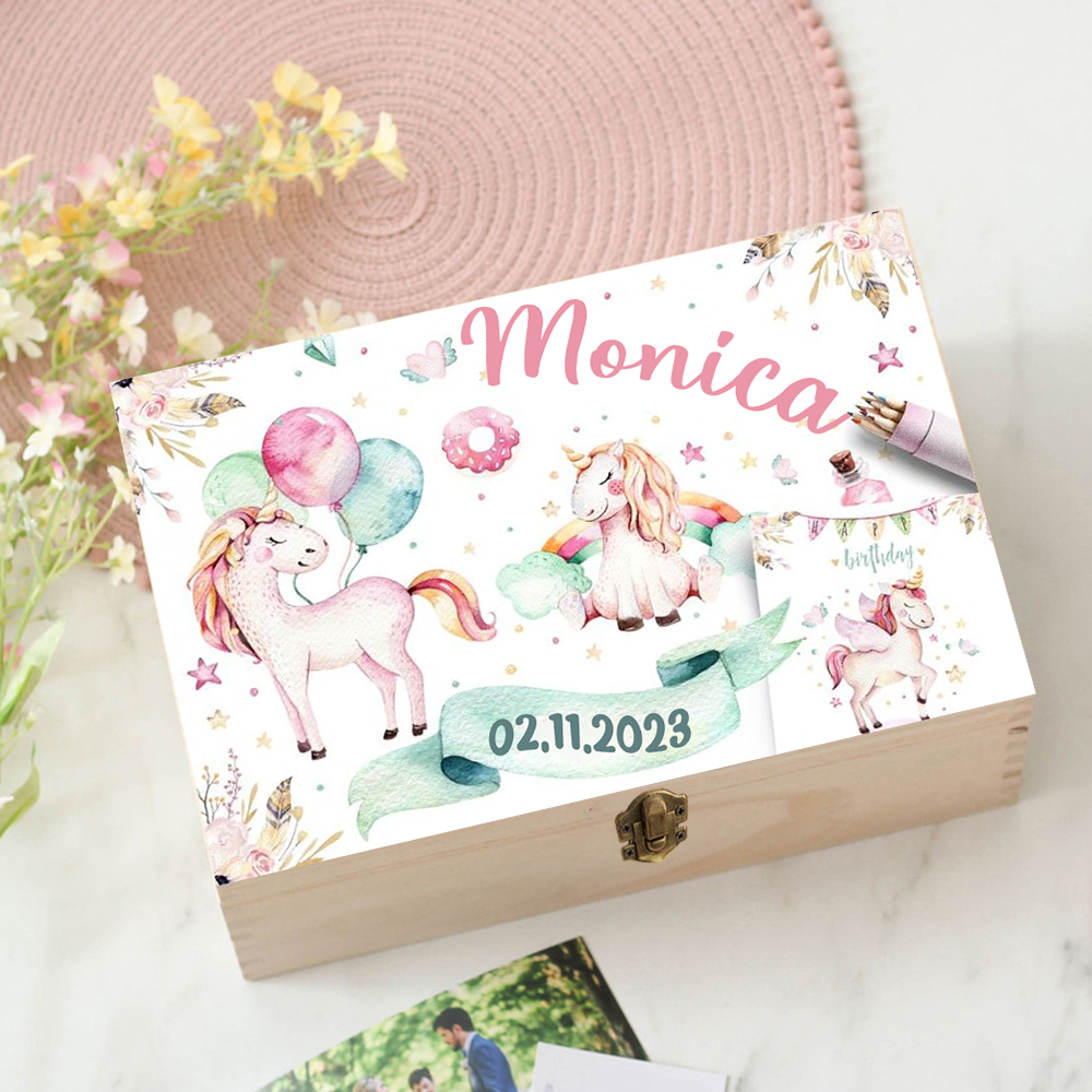 Personalized Unicorn Baby Wood - Baby Keepsake Box avis et prix