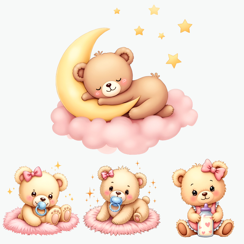 Cute Baby Bear Stickers Set So - Baby Nursery Yellow avis et prix