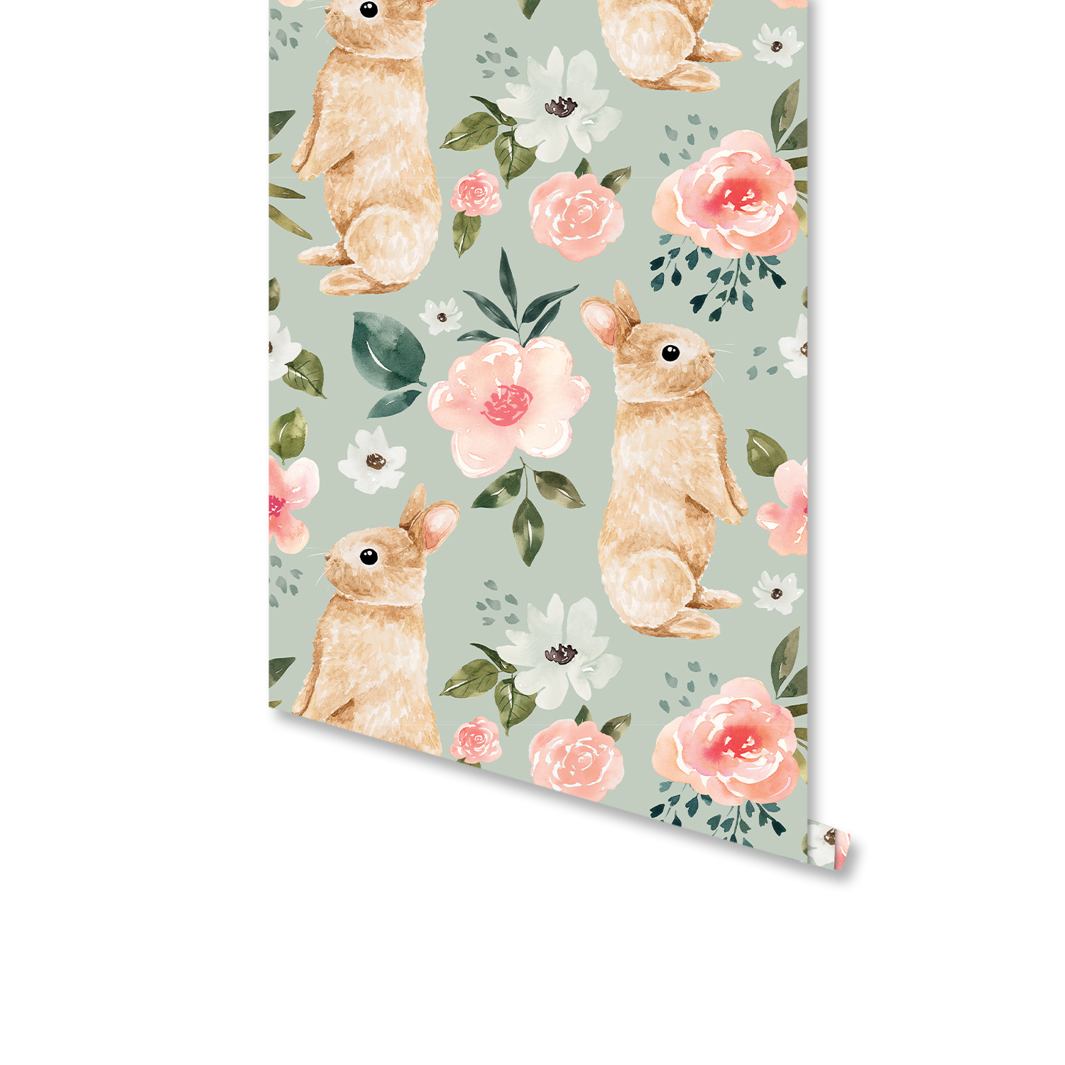 Sage Green Bunny Floral Wallpa - Baby Nursery Wallpaper Girl avis et prix