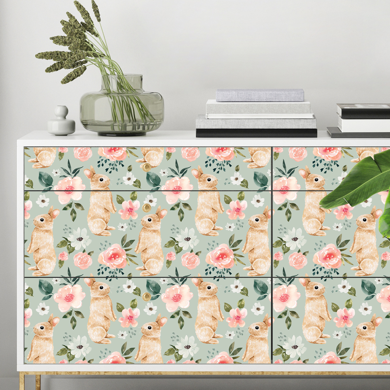 Sage Green Bunny Floral Wallpa - Baby Nursery Wallpaper Girl avis et prix