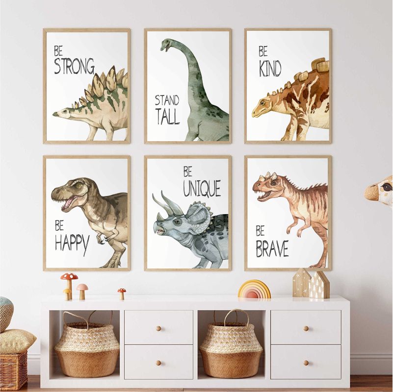 Watercolor Dinosaur Poster Nur - Baby Nursery Animal Prints avis et prix
