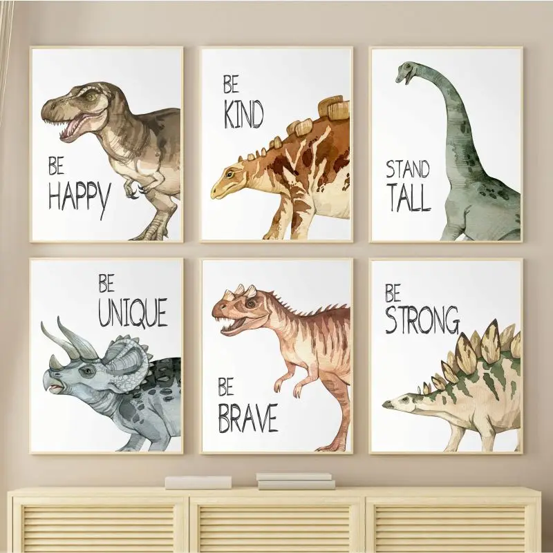 Watercolor Dinosaur Poster Nur - Baby Nursery Animal Prints avis et prix
