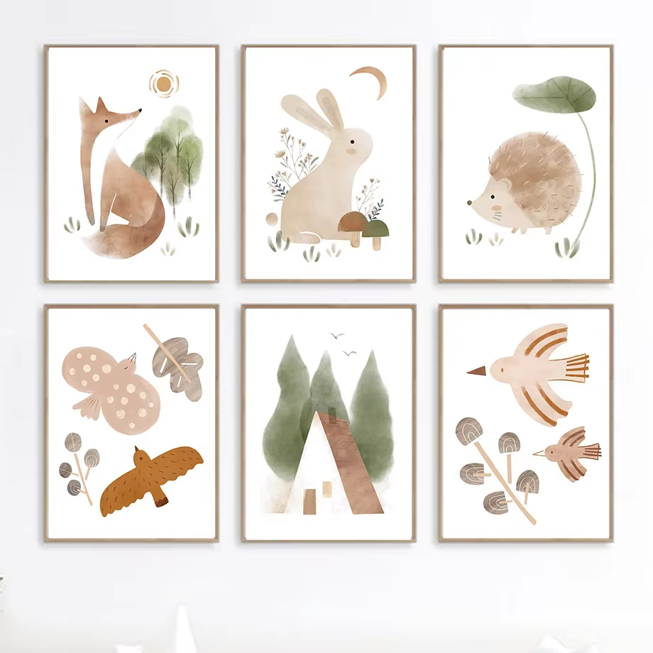 Boho Rabbit Fox Hedgehog Bird  - Baby Nursery Animal Prints avis et prix