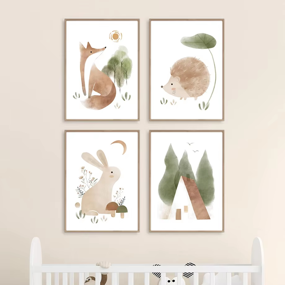 Boho Rabbit Fox Hedgehog Bird  - Baby Nursery Animal Prints avis et prix
