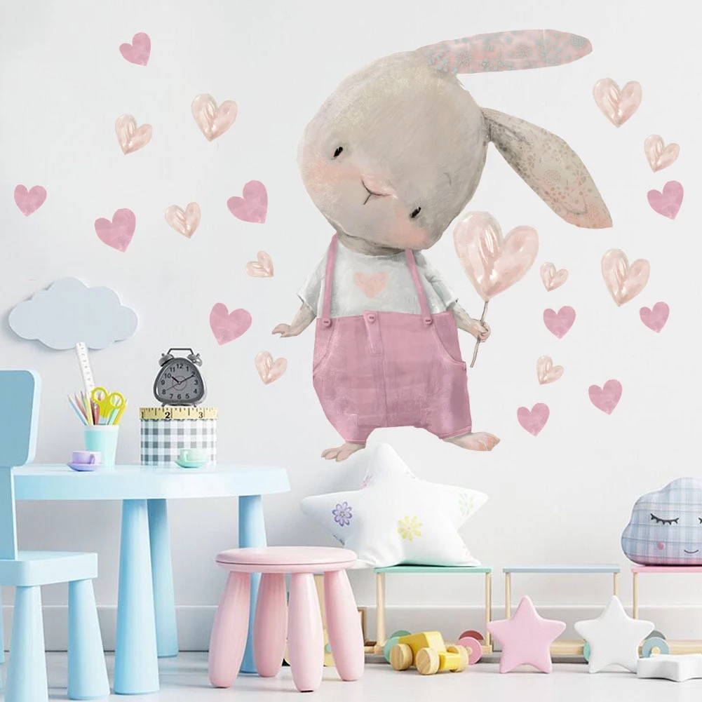 Cute Bunny Bear Star Wall Stic - Baby Nursery Wallpaper Girl avis et prix