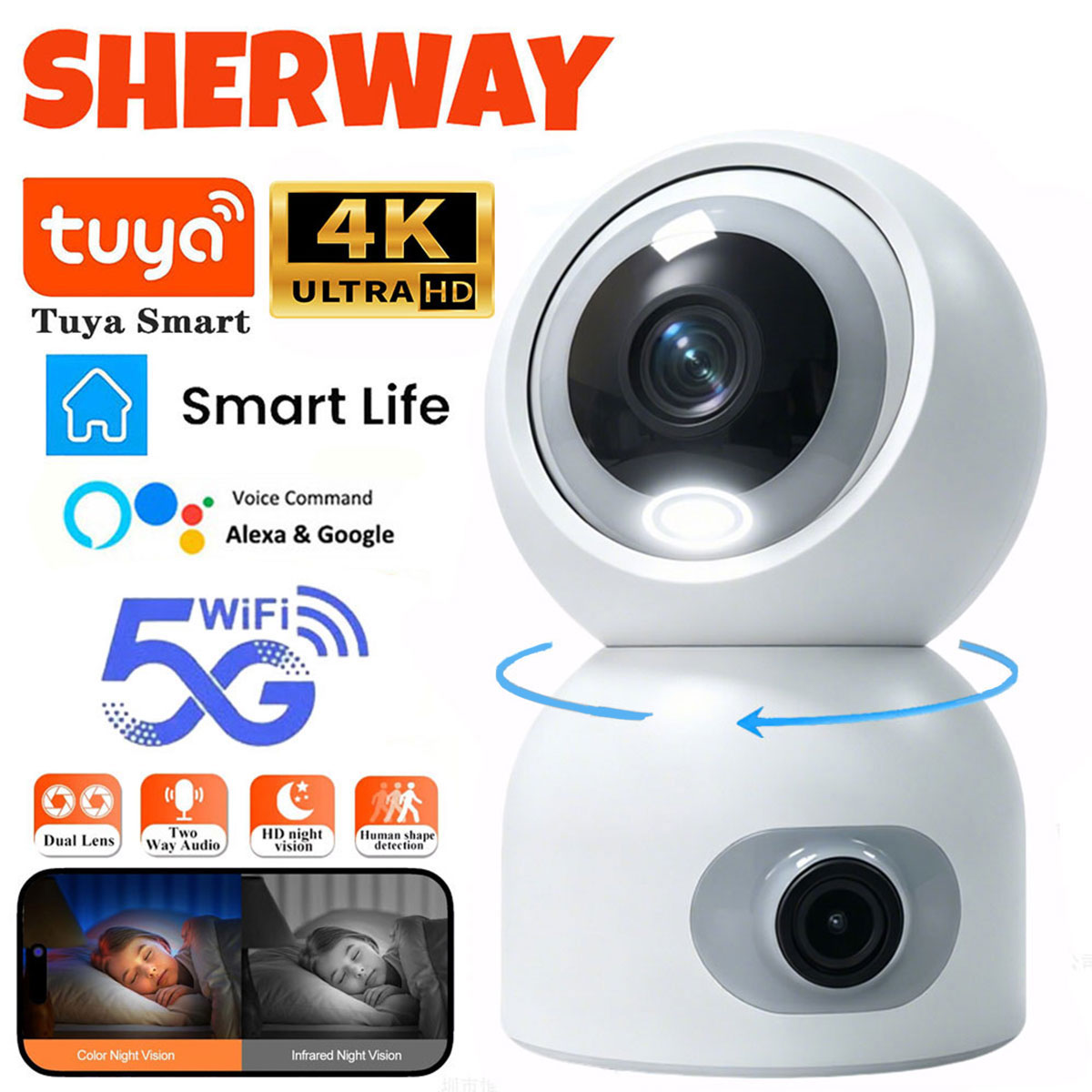 Tuya 4K 8MP Dual Lens 5G WiFi  - Baby Monitor Split Screen avis et prix