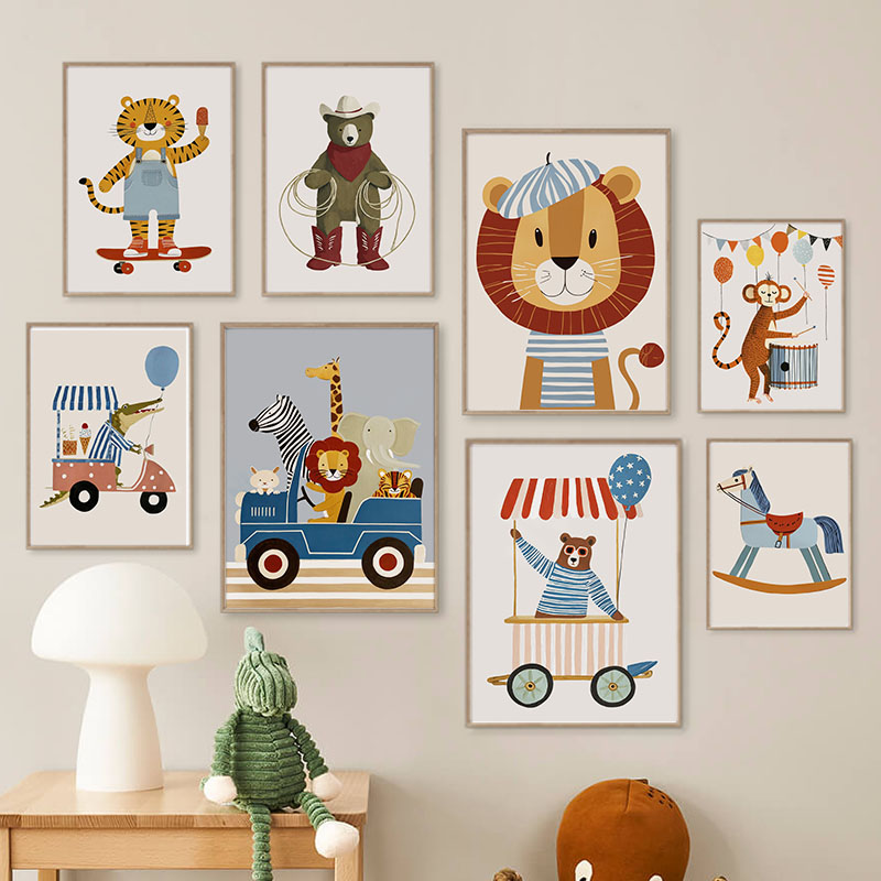 Funny Cartoon Animal Car Ballo - Baby Nursery Animal Prints avis et prix