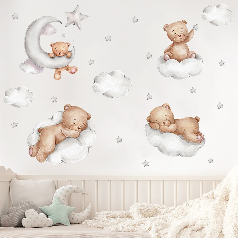Kawaii Bear Star Wall Stickers - Baby Nursery Wallpaper Girl avis et prix