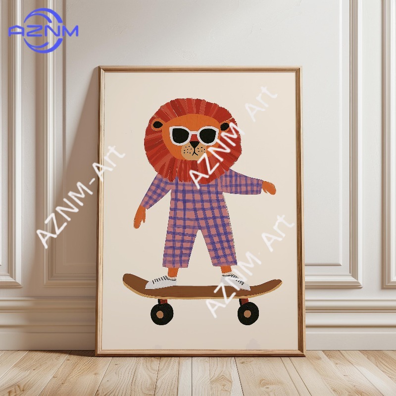 1PC Funny Animal Skateboarding - Baby Nursery Animal Prints avis et prix