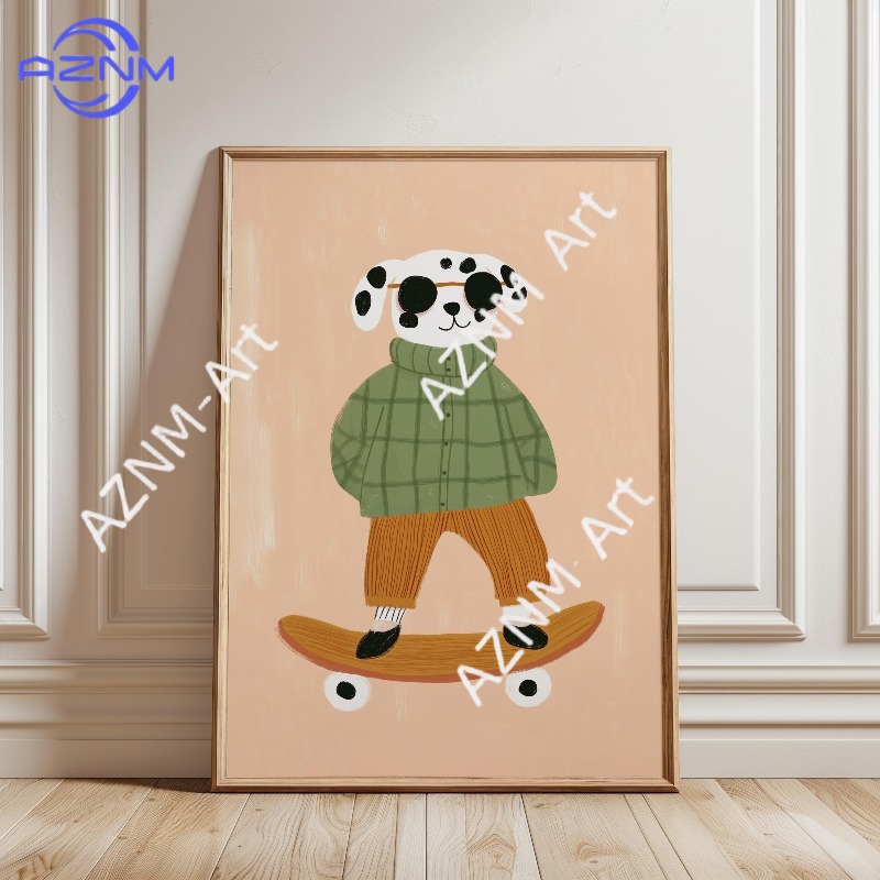 1PC Funny Animal Skateboarding - Baby Nursery Animal Prints avis et prix
