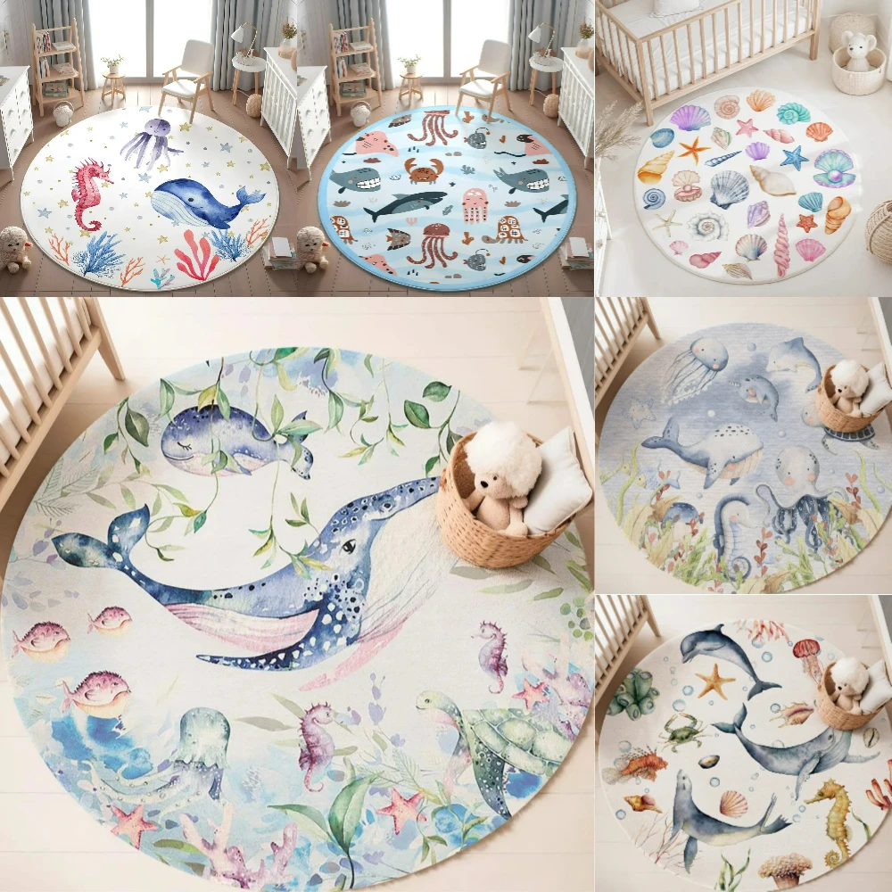 Blue Marine animal Round Carpe - Baby Nursery Animal Prints avis et prix
