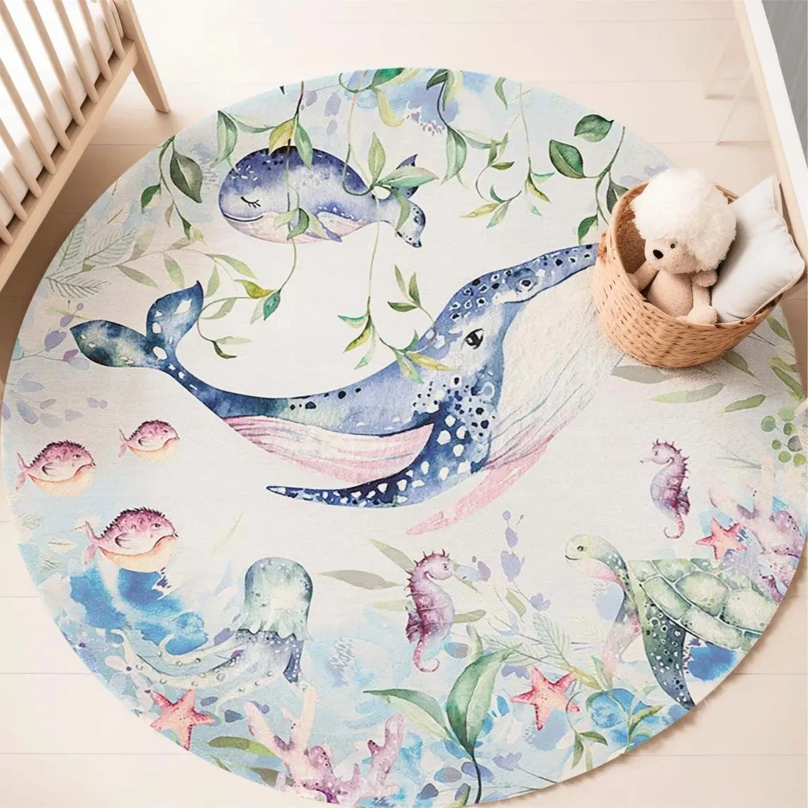 Blue Marine animal Round Carpe - Baby Nursery Animal Prints avis et prix