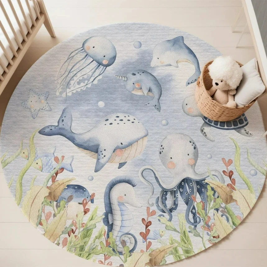 Blue Marine animal Round Carpe - Baby Nursery Animal Prints avis et prix